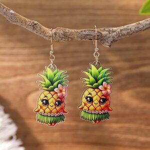 Cute Pineapple Earrings with Green and Yellow Accents